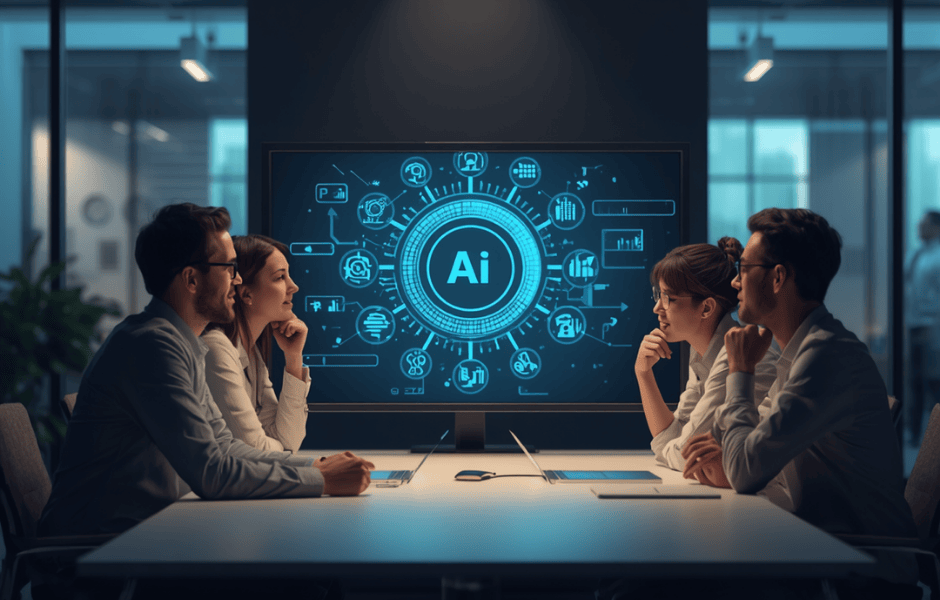 Mitarbeitende vor KI_Interface